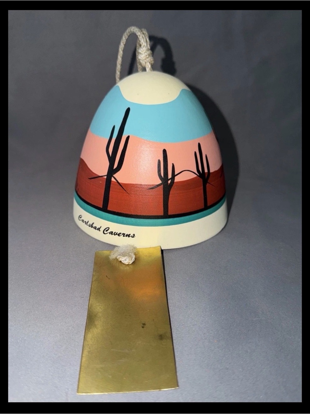 Vintage Hand Painted Southwestern Pottery Large Wind Bell Chime Ornament
